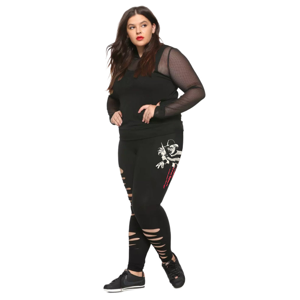 Women's Freddy Krueger leggings from A Nightmare on Elm Street featuring detailed graphic print, comfortable pants by Rex Distributor, Inc.