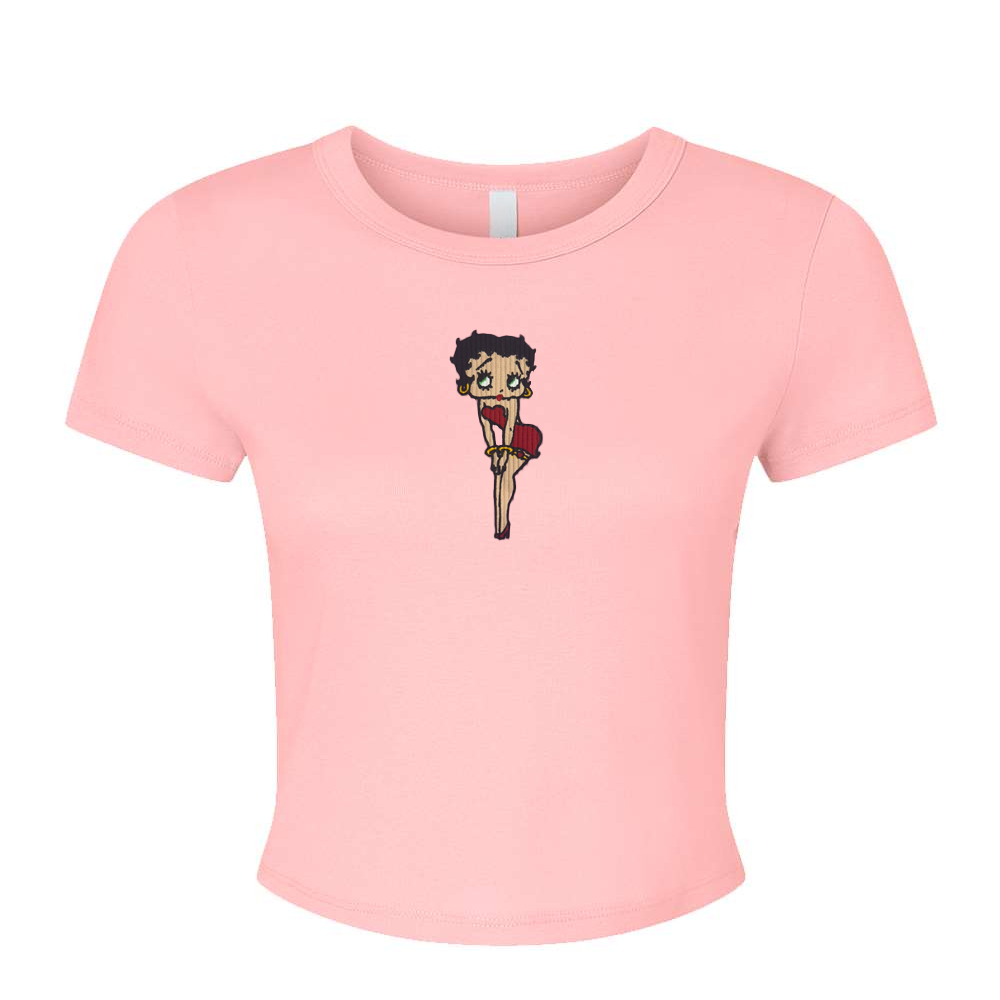 Women Junior's Betty Boop Graphic Micro Ribbed Baby Tee Pink