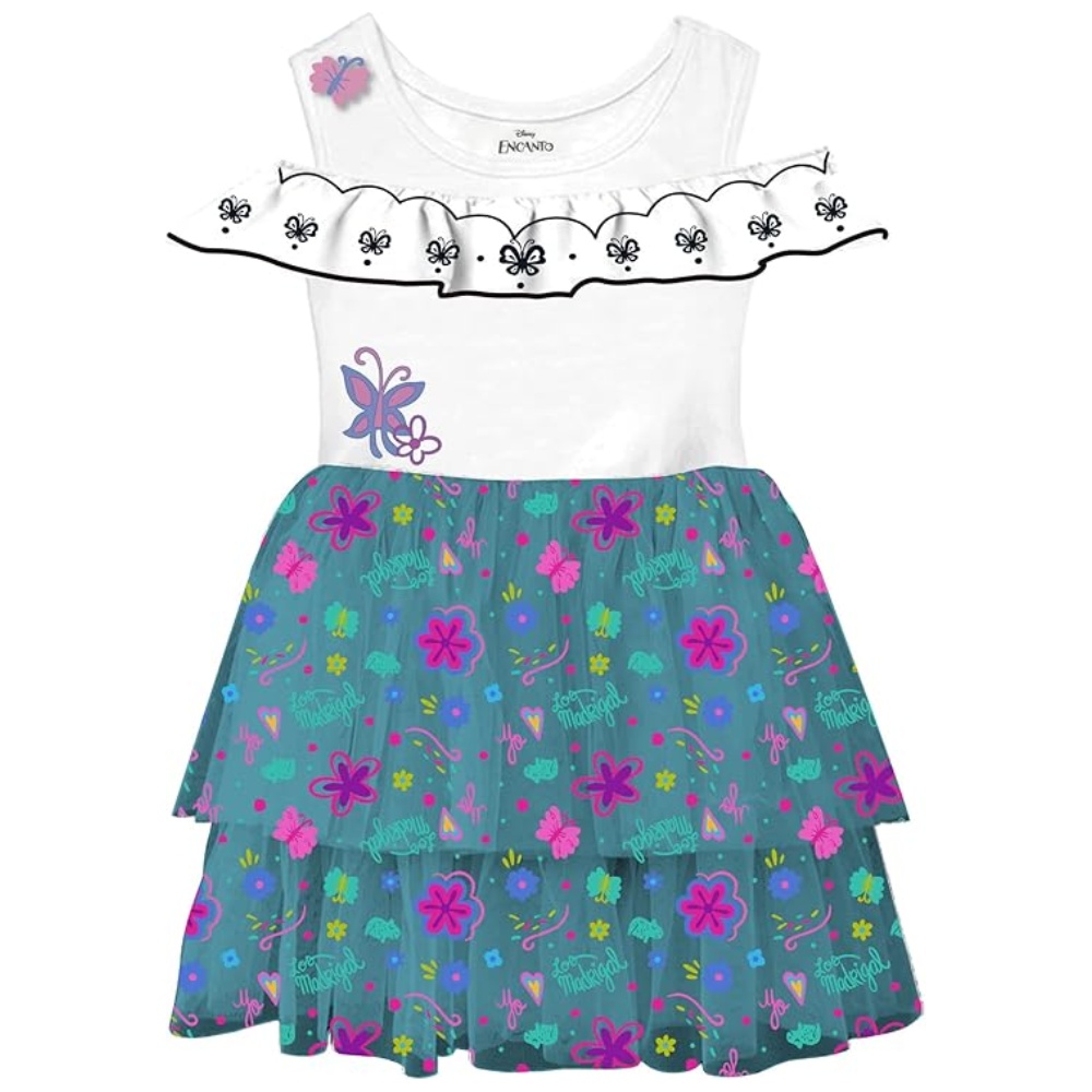 Girl's Disney Encanto Mirabel Pretty Floral Butterfly Ruffle Skirt Costume Dress