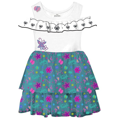 Girl's Disney Encanto Mirabel Pretty Floral Butterfly Ruffle Skirt Costume Dress