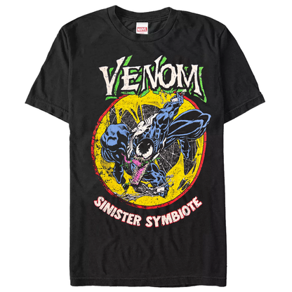 Men's black Venom Symbiote Marvel graphic T-shirt featuring Venom illustration on a stylish black shirt by C-Life Group.