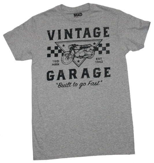 Men's Grey Heather Vintage Garage Motorcycle Graphic Tee T-Shirt