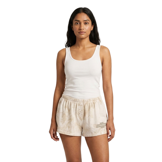 Women’s white cloud wash Chevrolet logo sleep shorts by C-Life Group, featuring a comfortable fit and Chevrolet branding.