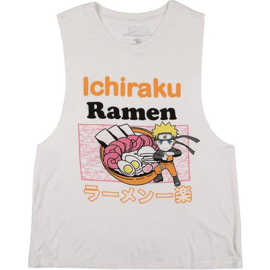 Women's Naruto Ichiraku Ramen Crew Neck Sleeveless White Tank Top