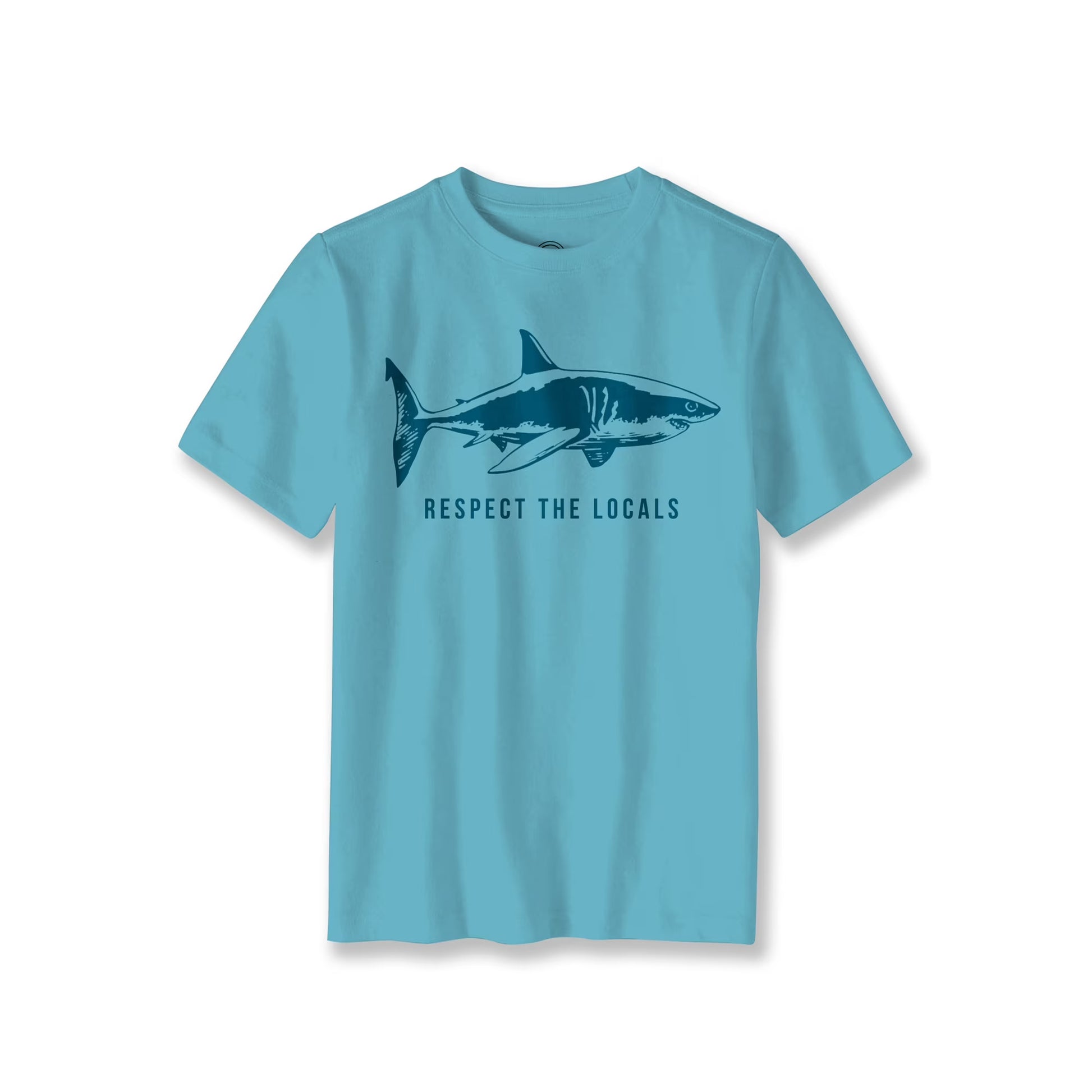 Blue boys' Wonder Nation graphic T-shirt with "Respect The Locals" slogan, crew neck, short sleeves, casual style.