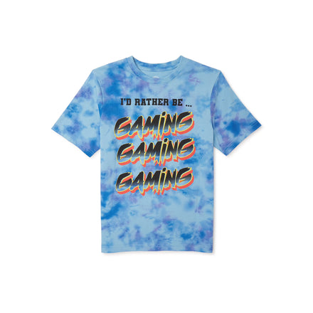 Wonder Nation boys' short-sleeve graphic T-shirt with "I'd Rather Be Gaming" design, available in sizes 4-18 husky.