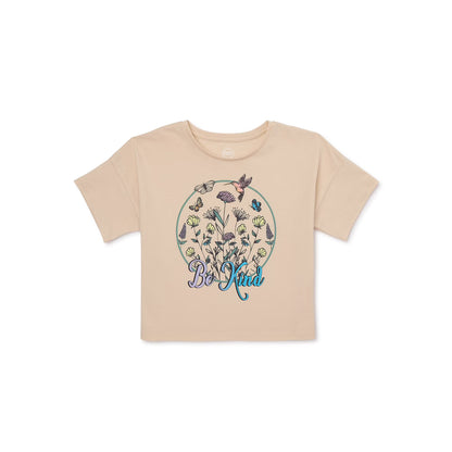 Girls Wonder Nation Cropped Be Kind Short Sleeve Graphic T-Shirt