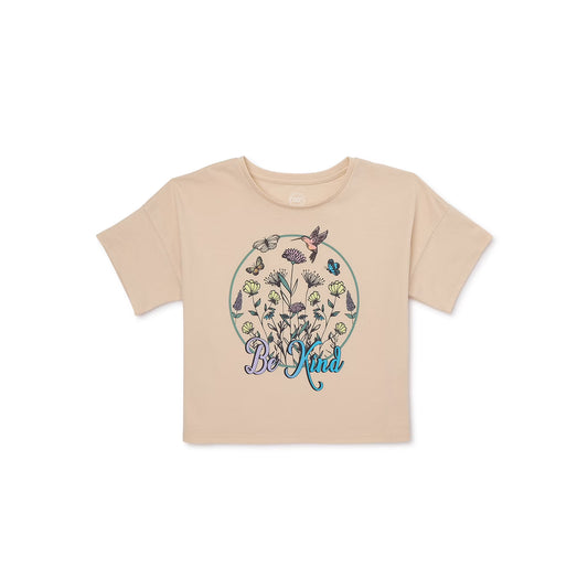 Girls Wonder Nation Cropped Be Kind Short Sleeve Graphic T-Shirt