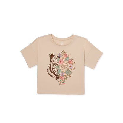 Girls Wonder Nation Cropped Tiger Eye Short Sleeve Graphic T-Shirt