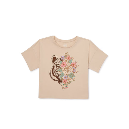 Girls Wonder Nation Cropped Tiger Eye Short Sleeve Graphic T-Shirt