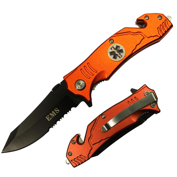 YC 47051-EMS 4.5" Orange EMS Assist-Open Metal Handle Rescue Knife