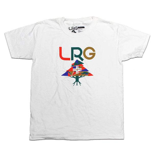 Youth White LRG Stack Collage Tree Logo Graphic Tee T-Shirt