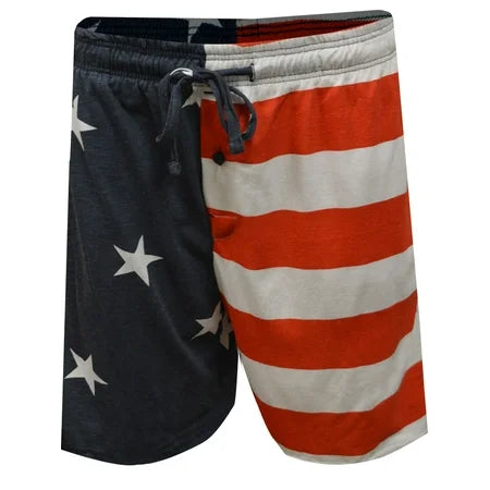Men's Americana USA Flag pajama lounge shorts by Mad Engine, featuring red, white, and blue star and stripe design.