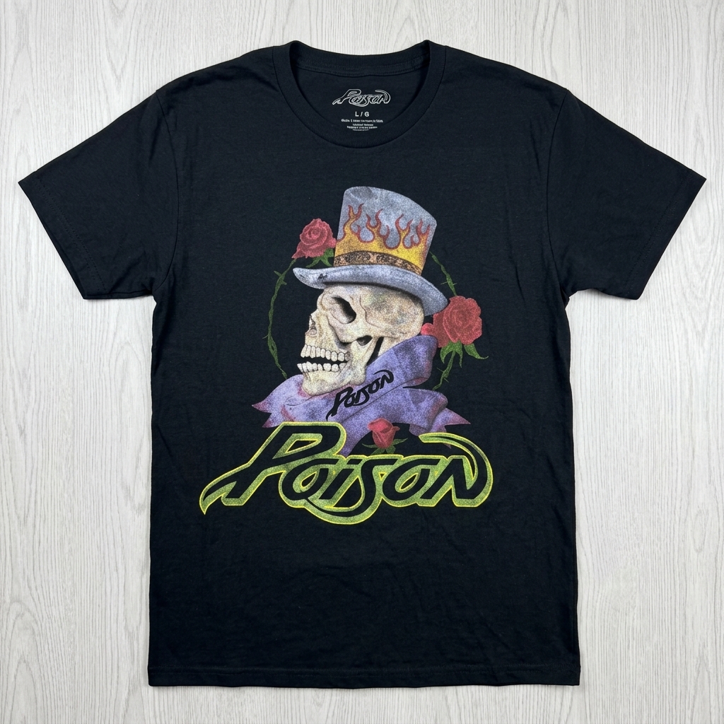 Men's Black Poison Skull Rose Graphic Tee T-Shirt