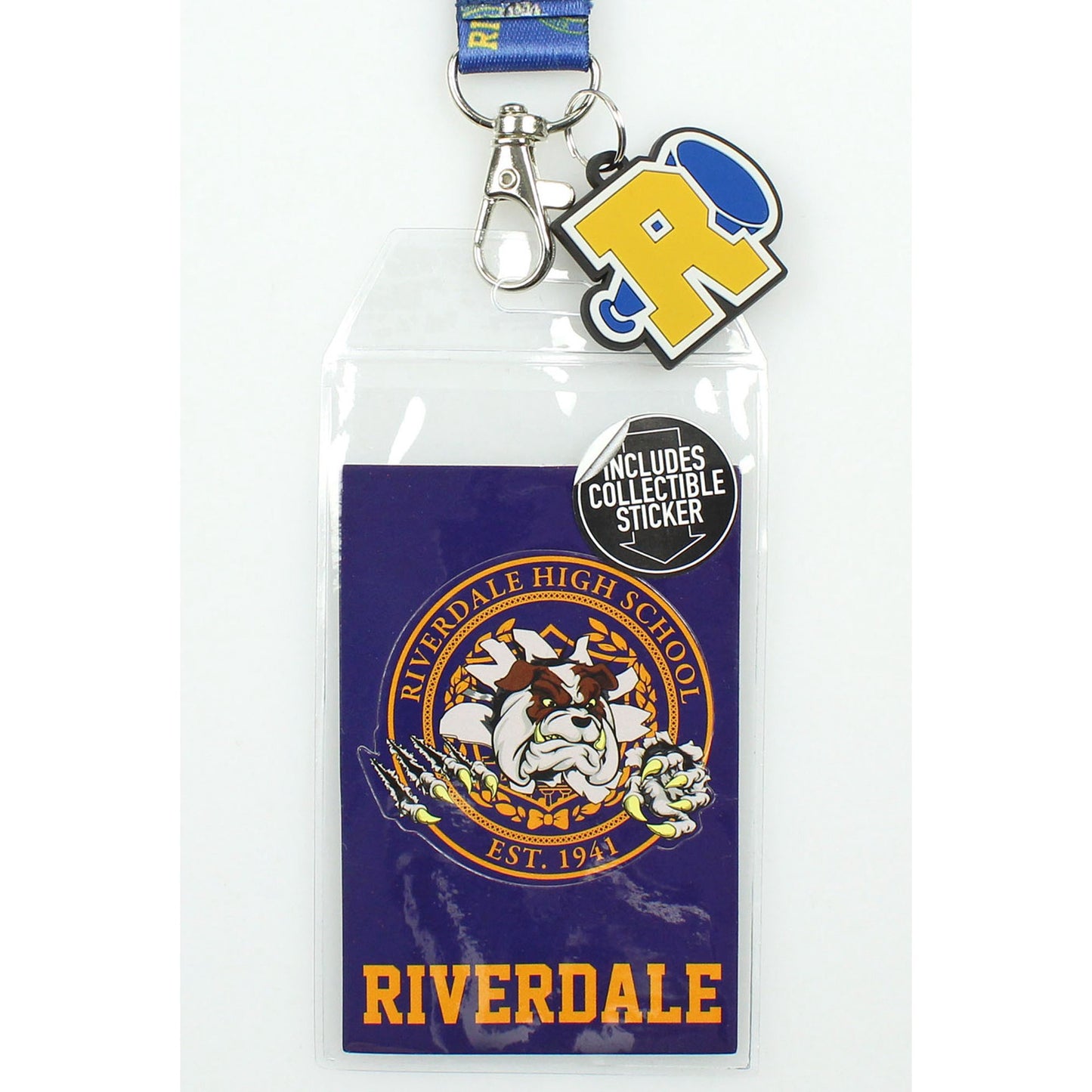 Riverdale High School Bulldogs Mascot ID Lanyard Badge Holder With 1.5" Rubber Charm Pendant And Collectible Sticker