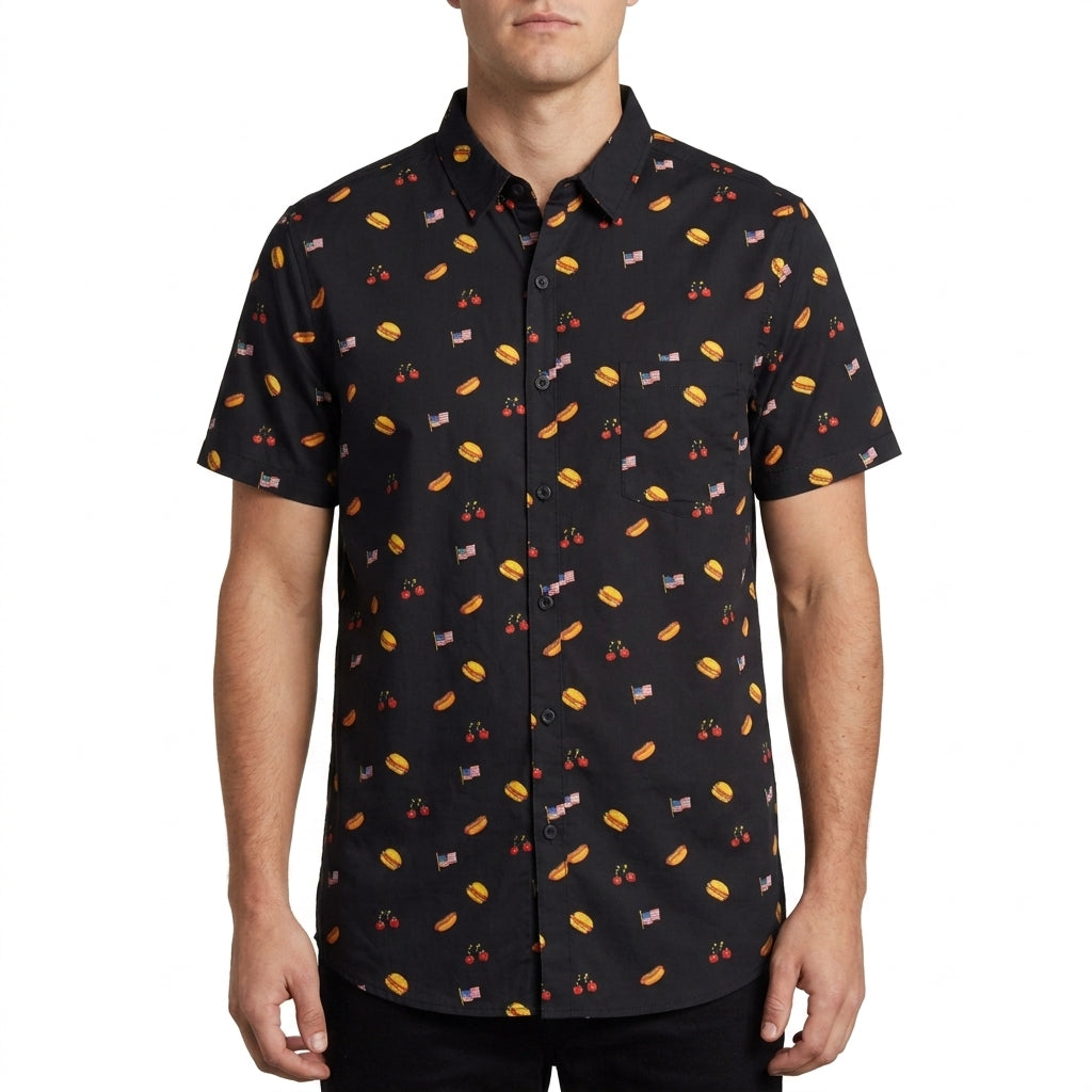 Men's Independence Day Grill Icons Short Sleeve Button Up Shirt