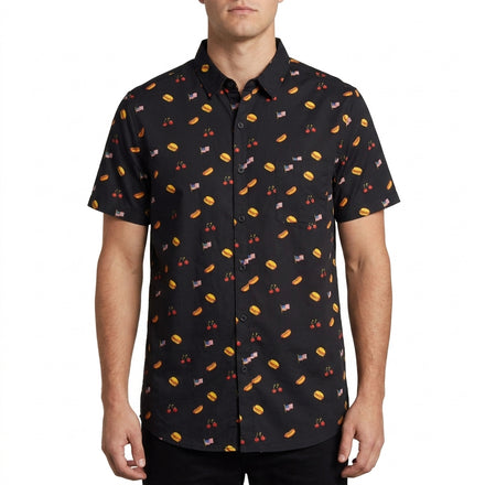 Men's Independence Day Grill Icons Short Sleeve Button Up Shirt