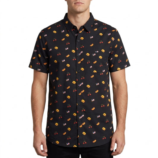 Men's Independence Day Grill Icons Short Sleeve Button Up Shirt
