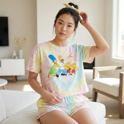 Women's The Simpsons Women's Tie-Dye T-Shirt and Shorts Pajama Set with Scrunchie