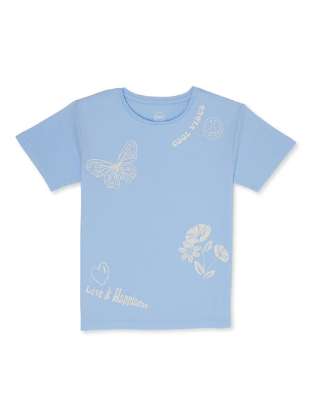 Wonder Nation Girls Good VibesT-Shirt with Short Sleeves
