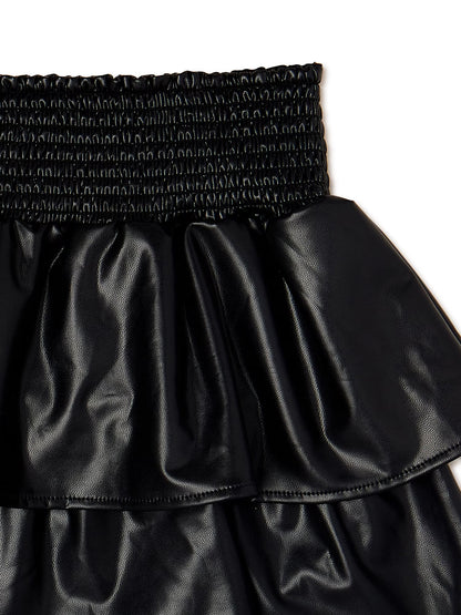 Girls' Theme By Ariella Ribbed T-Shirt and Faux Leather Skirt Set, 2-Piece