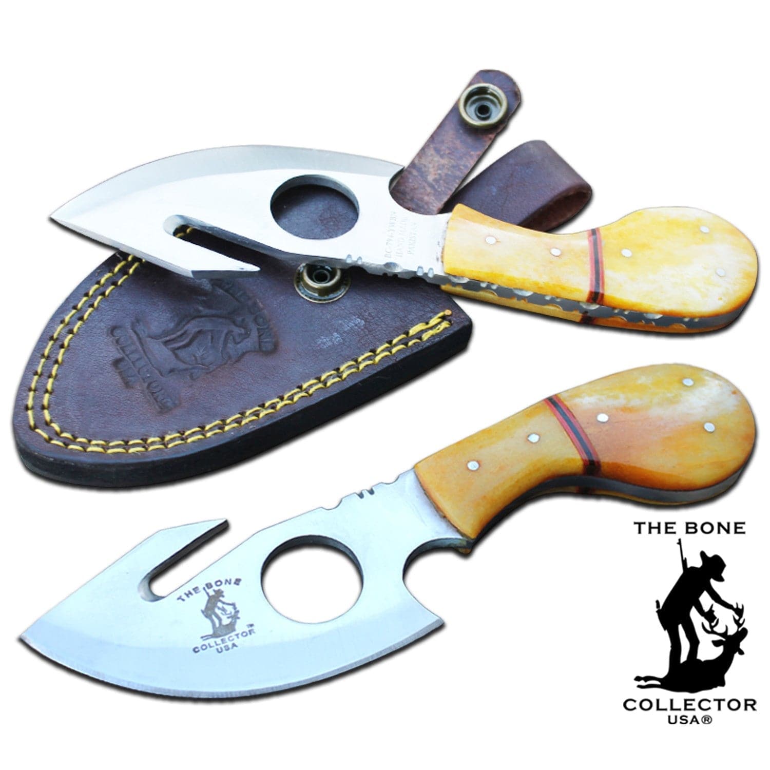 BC 794-YWBN 7' Bone Collector Yellow Bone Handle Skinning Knife with Gut Hook - Rex Distributor, Inc. Wholesale Licensed Products and T-shirts, Sporting goods,