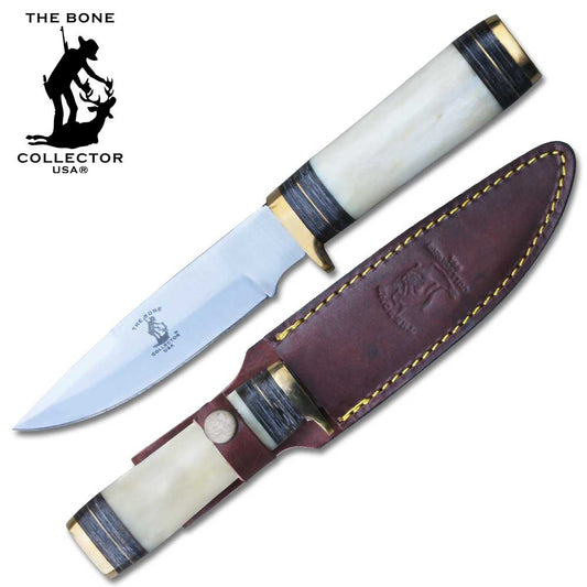 BC 801 10" Bone Collector White Bone Hunting Knife with Leather Sheath