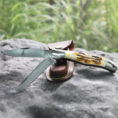 BC 816 5" Bone Collector 2 Blade Bone Handle Folding Knife with Leather Knife - Rex Distributor, Inc. Wholesale Licensed Products and T-shirts, Sporting goods,