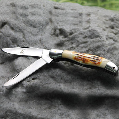 BC 816 5" Bone Collector 2 Blade Bone Handle Folding Knife with Leather Knife - Rex Distributor, Inc. Wholesale Licensed Products and T-shirts, Sporting goods,