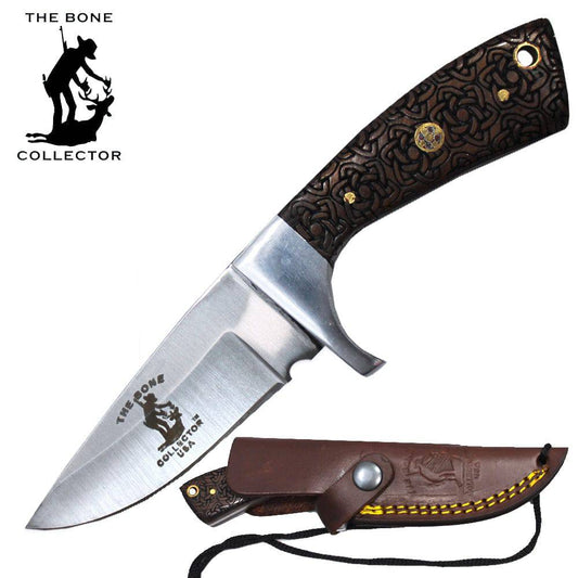 BC 881-RW 6.5" Rosewood Bone Collector Carved Handle Skinner Knife with Rope Leather Sheath & Lanyard - Rex Distributor, Inc. Wholesale Licensed Products and T-shirts, Sporting goods,