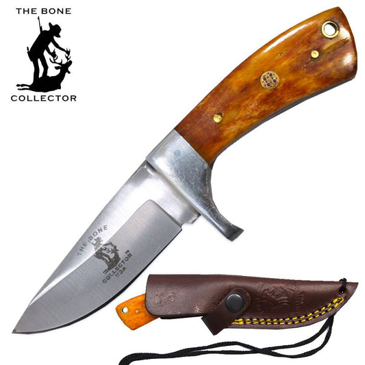 BC 881-YBN  6.5" Yellow Bone Collector Bovine Handle Skinner Knife with Rope Leather Sheath & Lanyard - Rex Distributor, Inc. Wholesale Licensed Products and T-shirts, Sporting goods,