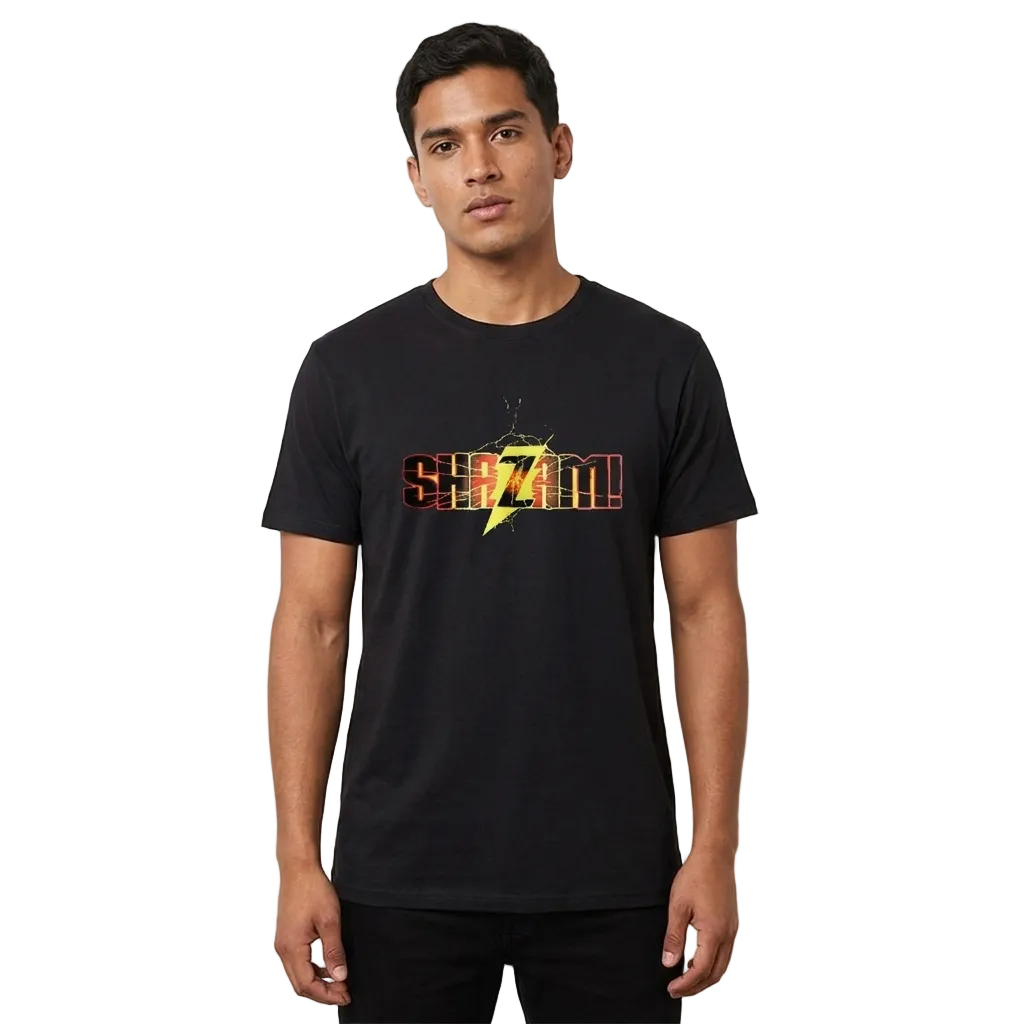 Men's Black DC Comic Shazam Logo Graphic Tee T-Shirt