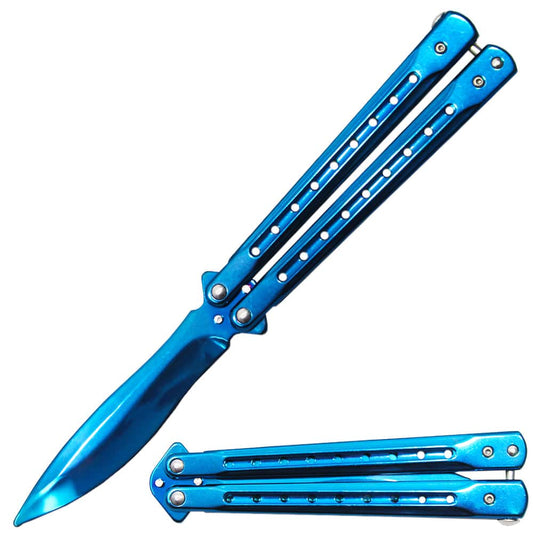 BF 1697-BL 5" Blue Metal Handle Dull Blade Butterfly Trainer