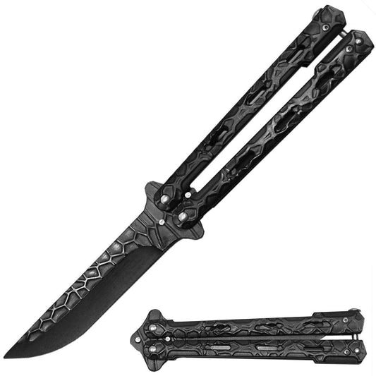 BF 1698-BK 5" Black Textured Metal Handle Dull Blade Butterfly Trainer