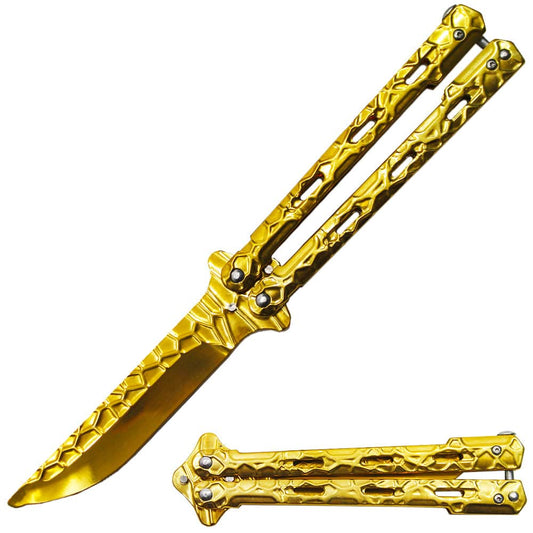 BF 1698-GD 5" Gold Textured Metal Handle Dull Blade Butterfly Trainer