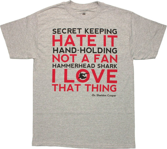Men's Big Bang Theory Love Hate List Graphic Tee T-Shirt Grey