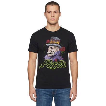 Men's Black Poison Skull Rose Graphic Tee T-Shirt
