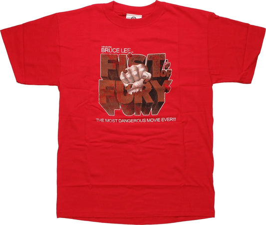 Men's Red Bruce Lee Fist Of Fury Movie Graphic Tee T-Shirt