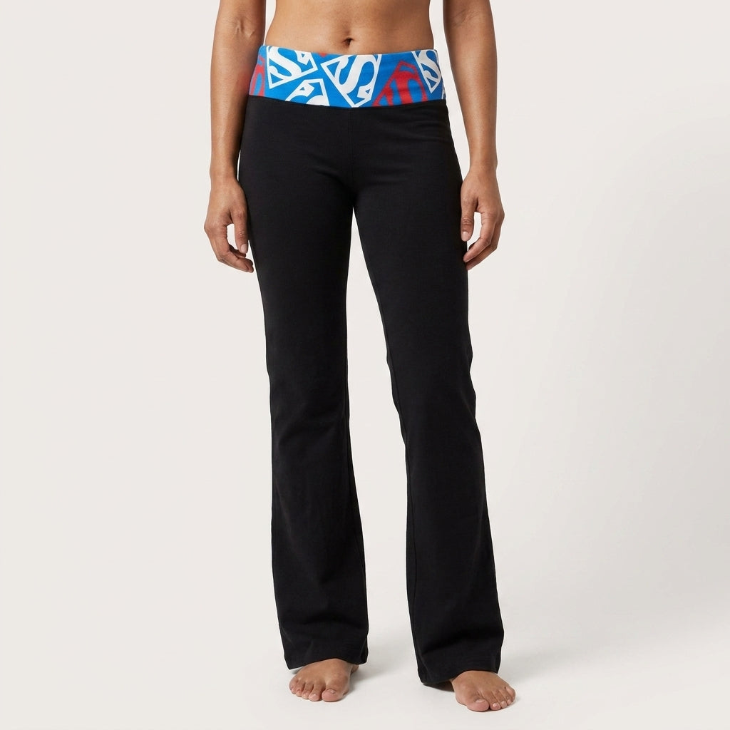 Women's Juniors Color Superman Logo Fold Yoga Pants