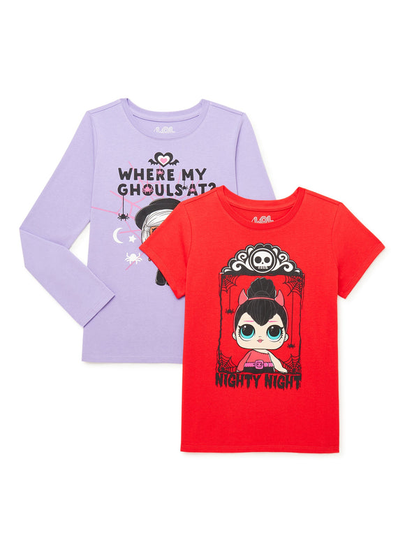 LoL L.O.L. Surprise! Girls' Halloween Long and Short Sleeve Graphic T-Shirts, 2-Pack