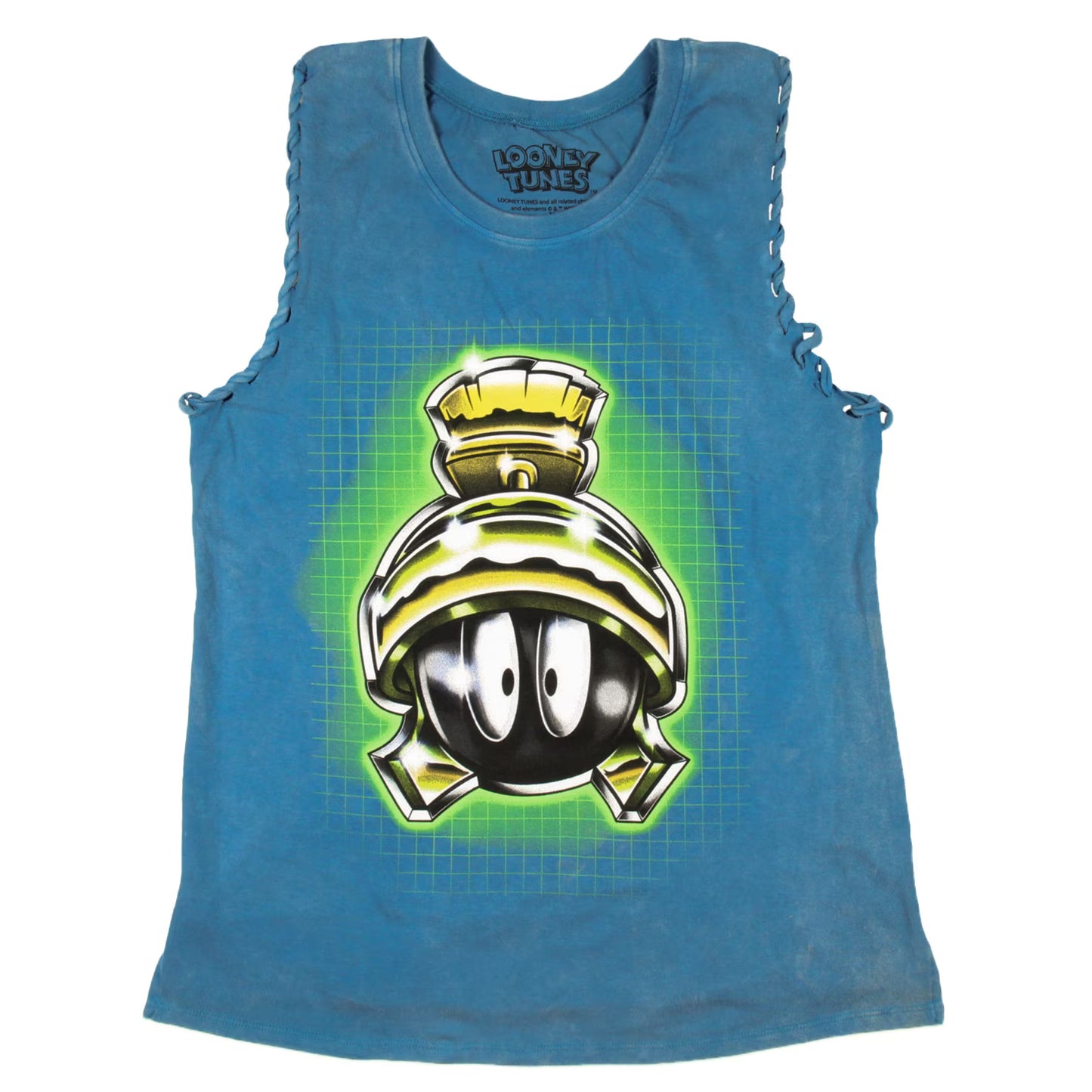 Women Junior's Looney Tunes Marvin The Martian Lace-Up Design Distressed Tank Top