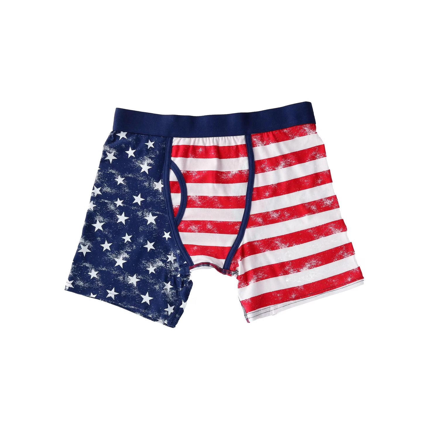 Men's distressed American flag boxer brief underwear by Bioworld, featuring bold patriotic print and comfortable fit.