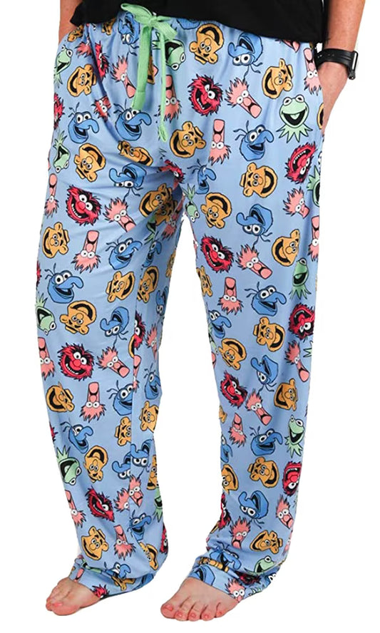 Men's Disney Muppets character print sleep pants featuring colorful all-over cartoon character designs, Rex Distributor, Inc. pajamas.