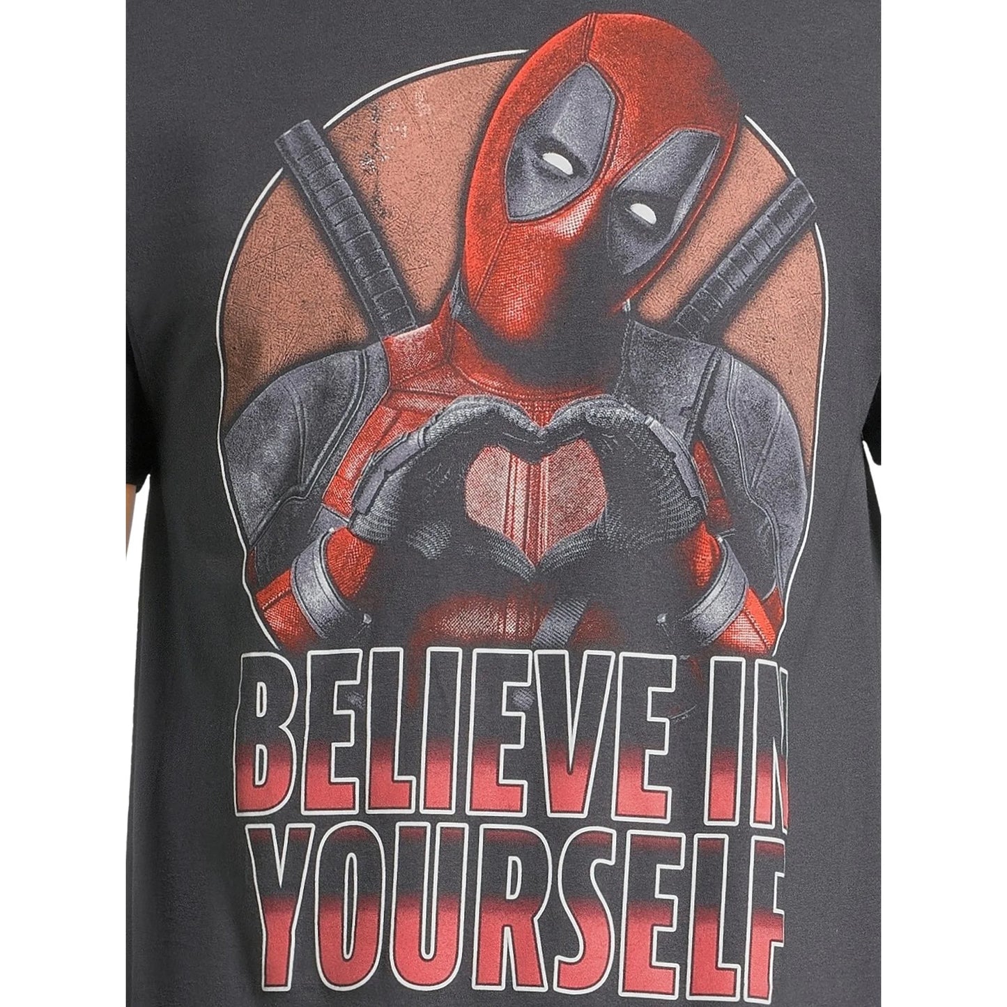 Men's Charcoal Deadpool Believe in Yourself Graphic Tee T-Shirt