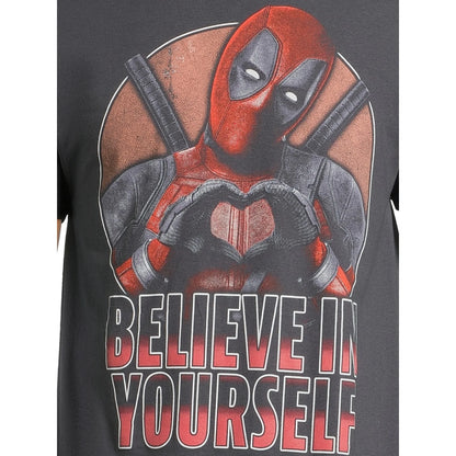 Men's Charcoal Deadpool Believe in Yourself Graphic Tee T-Shirt
