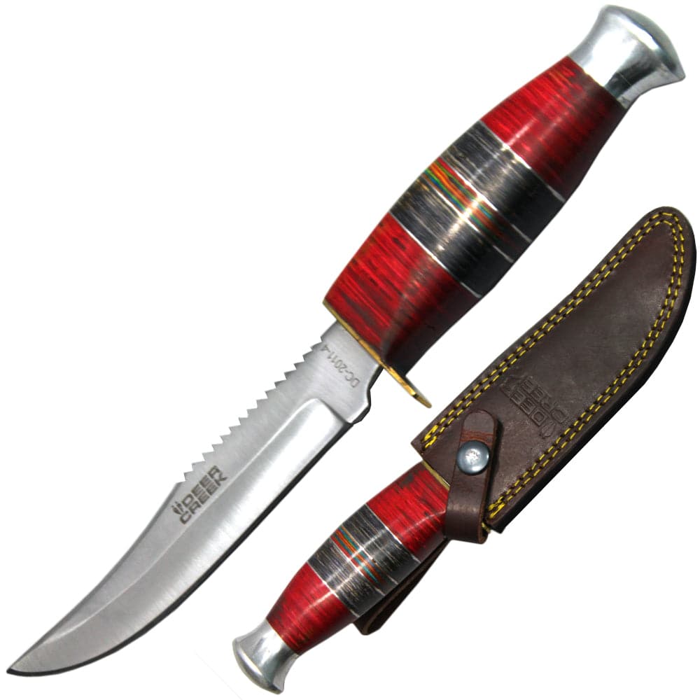 DC 2011-4 9.5" Deer Creek Wood Handle Hunting Knife with Leather Sheath - Rex Distributor, Inc. Wholesale Licensed Products and T-shirts, Sporting goods,
