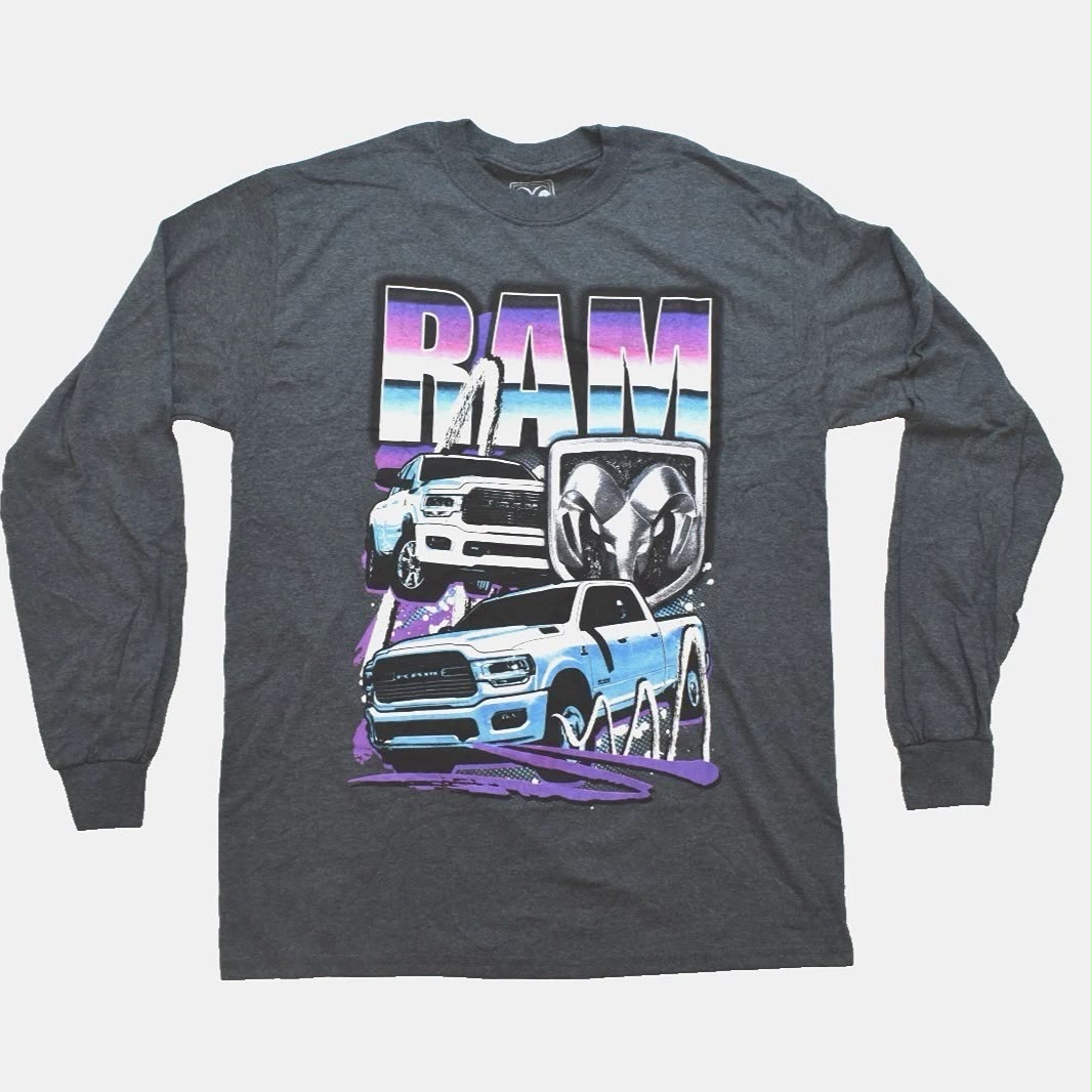 Men's Charcoal Heather Ram Truck Long Sleeve Tee T-Shirt