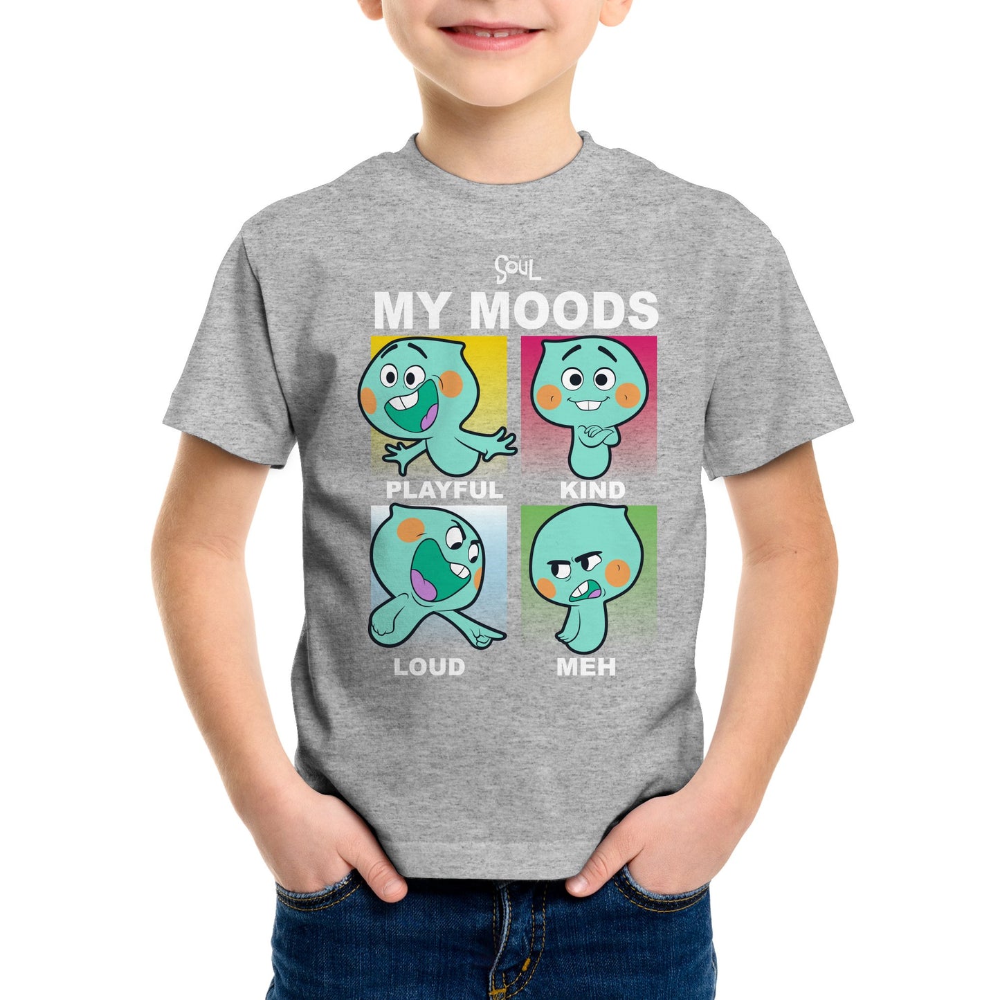 Boys Disney Soul My Moods Short Sleeve Tee T-Shirt Grey