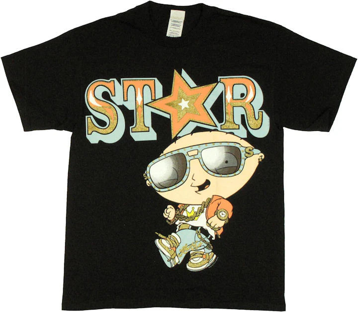 Men's Black Family Guy Stewie Star Graphic Tee T-Shirt