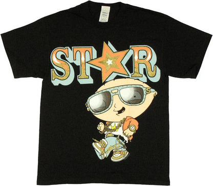 Men's Black Family Guy Stewie Star Graphic Tee T-Shirt